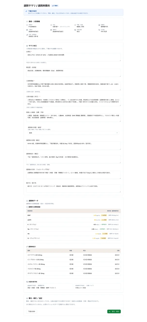 #59 AI に退院サマリを作らせてみた — 3画面が同じ「署名→ロック→追記」を手組みしたので、SignedRecord に（やってみた #59）